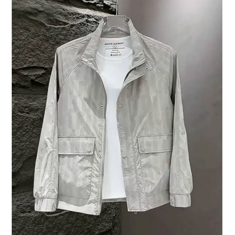 

Spring Autumn New Sle Men's Faionable Letter Print Stand Collar Jaet Casual Versatile Workwear Outerwear Polyester