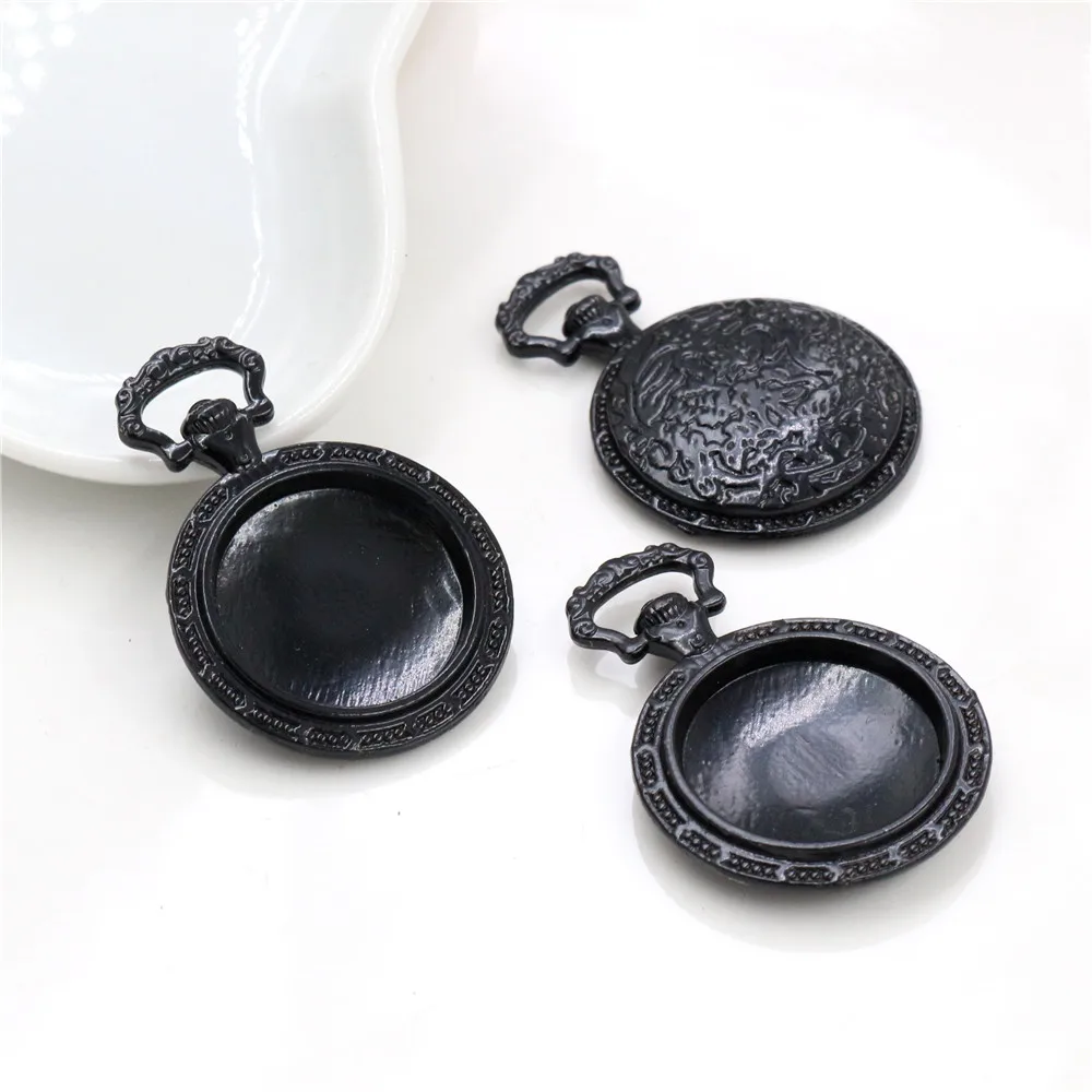 5pcs 20mm 내부 크기 블랙 청동 골동품 실버 도금 5 색 카보 숑 자료 설정 매력 펜던트