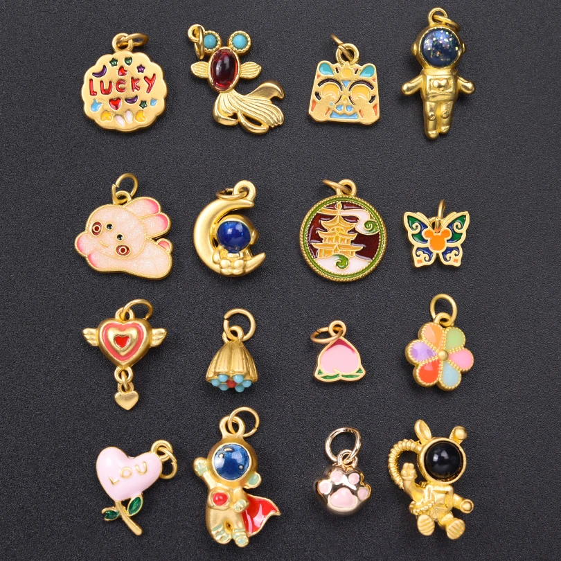 

16pcs Exquisite Women Jewelry Accessories Alloy Pendant Jade Rabbit Tower Six Color Flower Astronaut Pendant Handmade Material