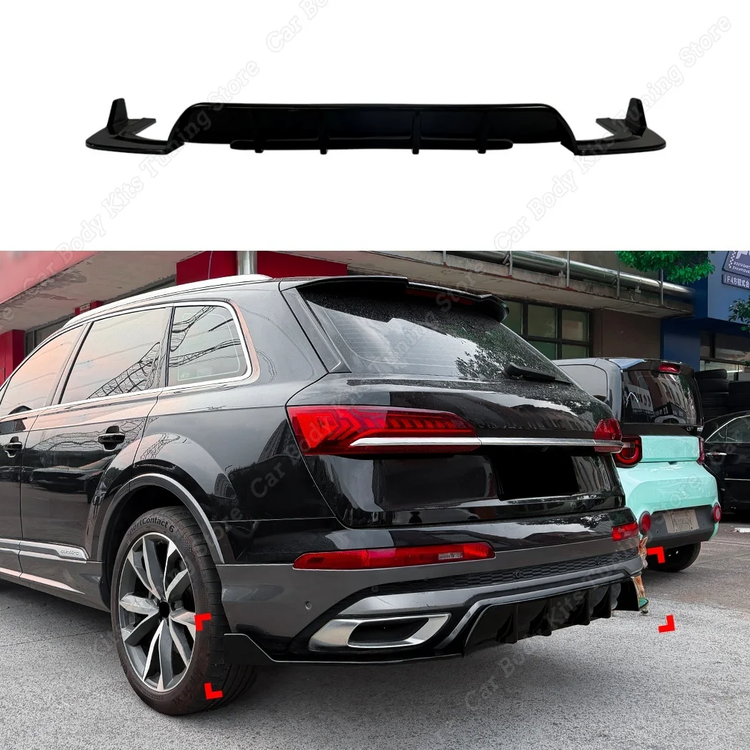 Rear Bumper Diffuser Splitter Lip For Audi Q7 MK2 S-Line Facelift 2020-2023 Gloss Black Car Valance Spoiler Body Kit Accessories