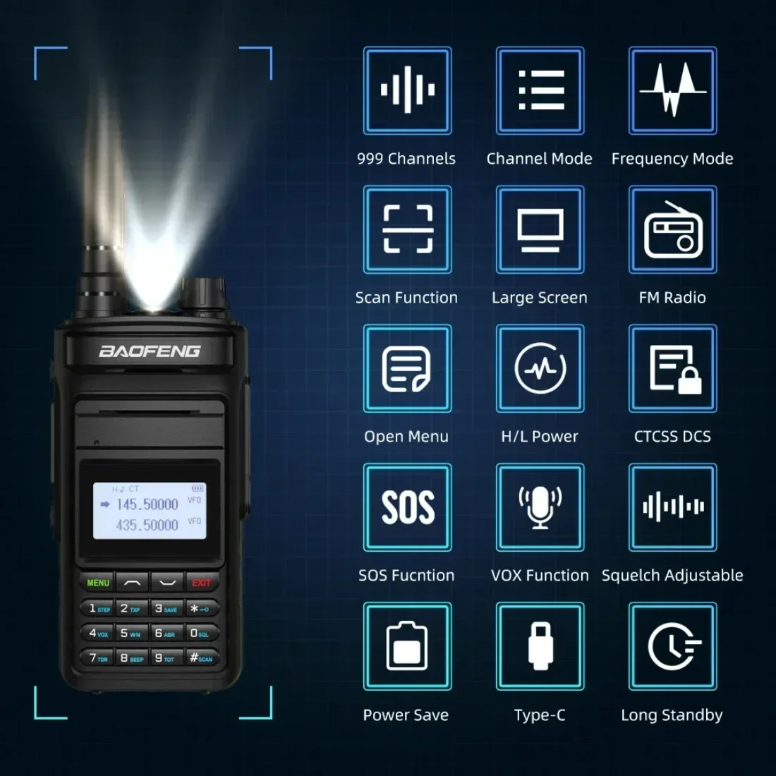 BAOFENG P15UV Walkie Talkie 10W Daya Tinggi Jangkauan Jauh Dual Band FM 999 Saluran Transceiver HF Genggam Radio Dua Arah 2025