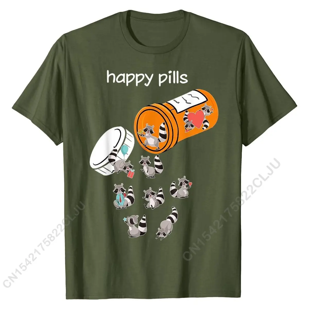 Happy Pills Raccoon Tshirt - Funny Raccoon Lover Gift Summer T Shirts Men Tops Shirt For Students Latest Cotton Printed Tshirts