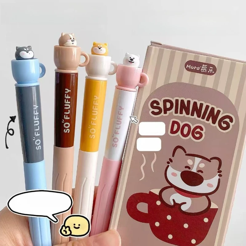 

Креативные гелевые ручки Kawaii в форме чашки с щенком, вращающиеся, для студентов, черные, быстросохнущие, антистресс, мультяшные, 4 штуки в упаковке