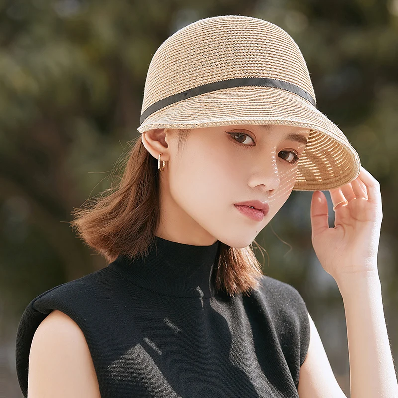 Ladies Folding Straw Hat Summer Thin Hat Female Outing Shade Holiday Cool Hat Seaside Beach Sunscreen Face Covering Sun Hats