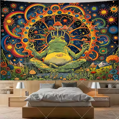Funny Vintage Frog Mushroom Tapestry Trippy Galaxy Space Planet Tapestries Tarot Aesthetic Room Decor Landscape Tapestrys