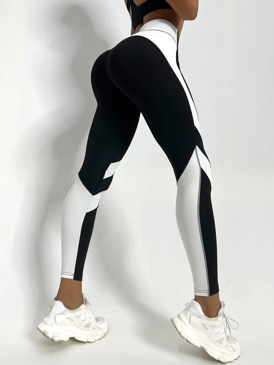 Two Tone Yoga Leggings Tummy Control Sports Tights