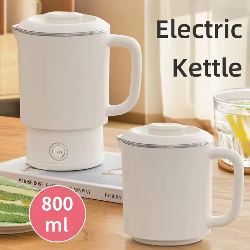 Chaleira elétrica portátil para viagem, 800ml, aço inoxidável 304/316, multifuncional, função anti-escaldante, panela elétrica dobrável para casa