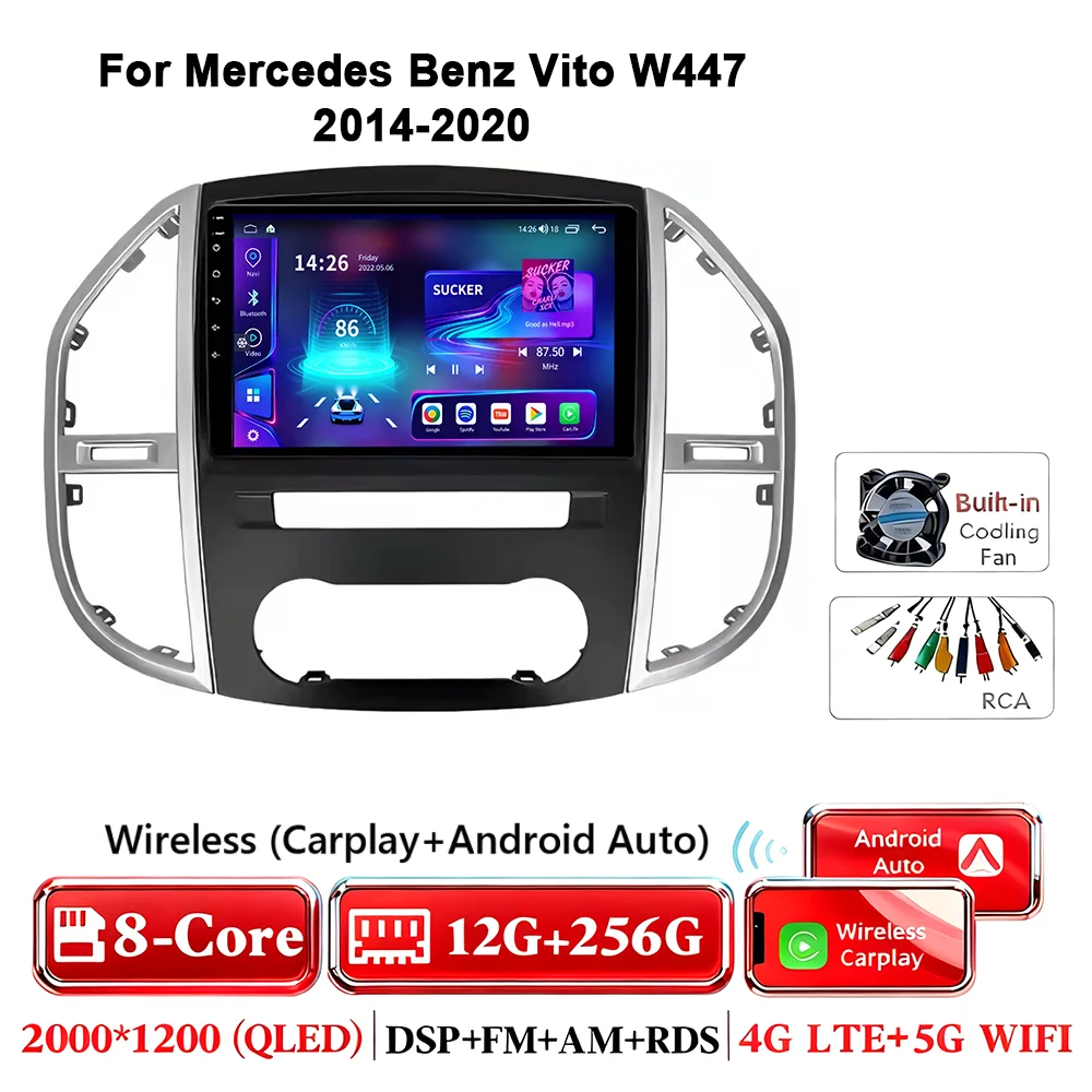 Android 17 autoradio voor Mercedes Benz Vito 3 W447 2014-2020 2K QLED Android multimediaspeler 4G stereo CarPlay head unit