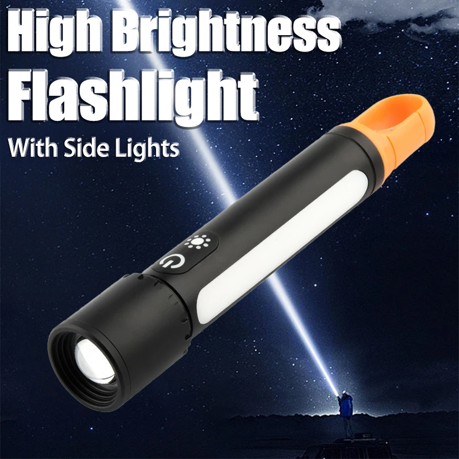 

Most Powerful Zoom LED Flashlight Rechargeable Tactical Torch With Side Light MultiFunctional Waterproof Outdoor Camping Lantren