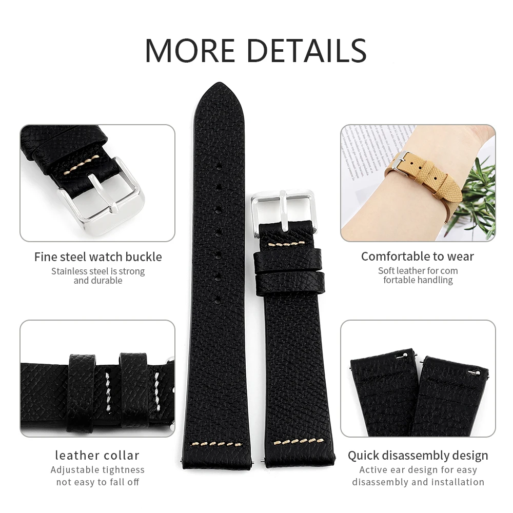 Onthelever Palm Print Oil Edge Leather Watchband 16mm 17mm 18mm 19mm 20mm 21mm 22mm Handmade Stitching Quick Release Watch Strap