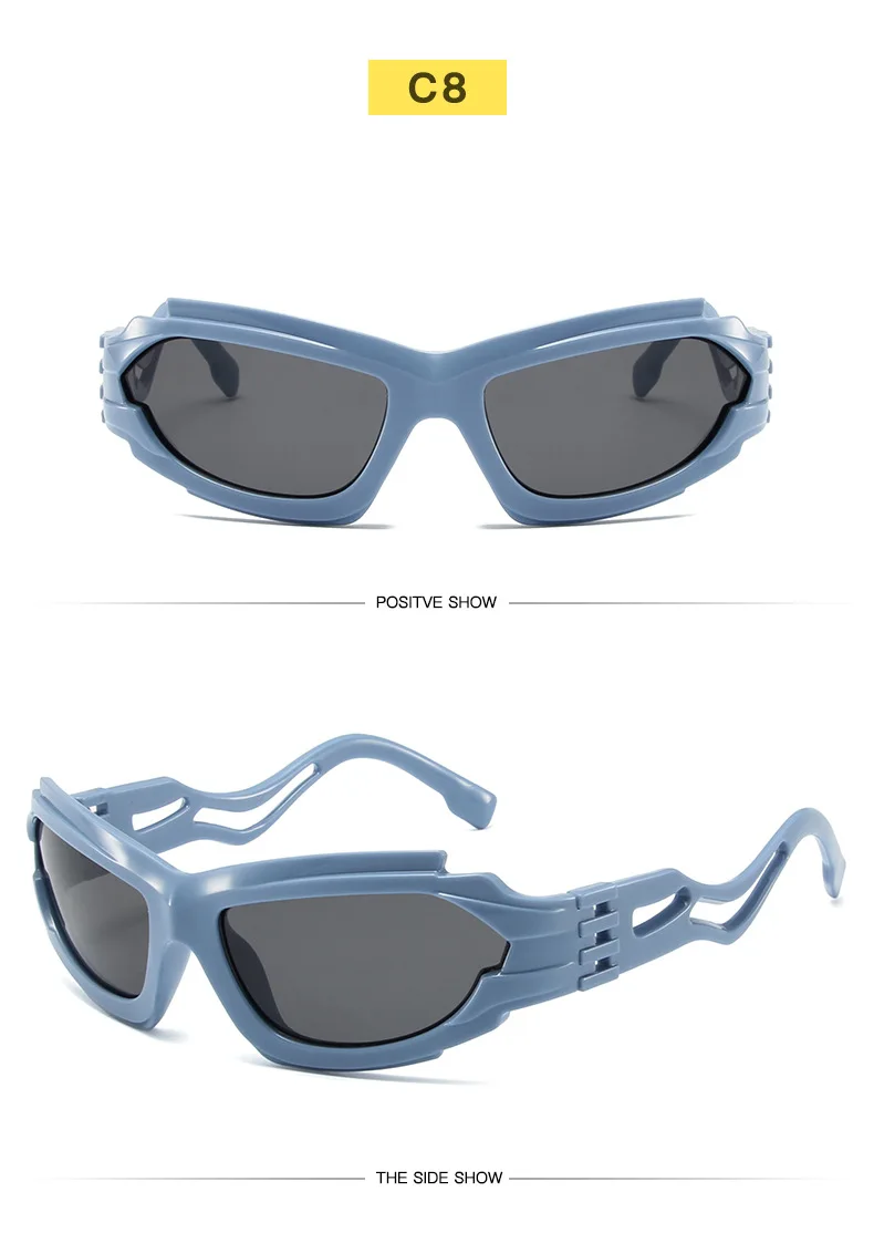 Outdoor Sport Sonnenbrille Frauen 2000S 90S Ästhetische Y2K Sonnenbrille Männer Vintage Shades Mode Coole Punk Goggle Brillen Wellenförmige Beine – Detail 12