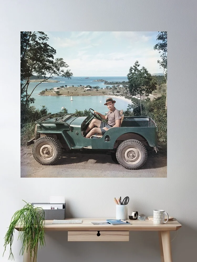 Slim Aarons 'In A Jeep', Print Art Canvas Poster, Living Room, Home Wall Decor Picture
