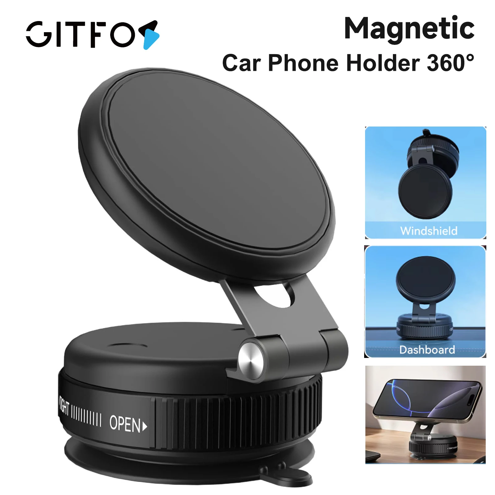 

ГИТФОС 360 ° Вращающийся вакуумный магнитный держатель для телефона, складное выдвижное автомобильное крепление на присоске для телефона для автомобиля/тренажерного зала/зеркала/гладкого
