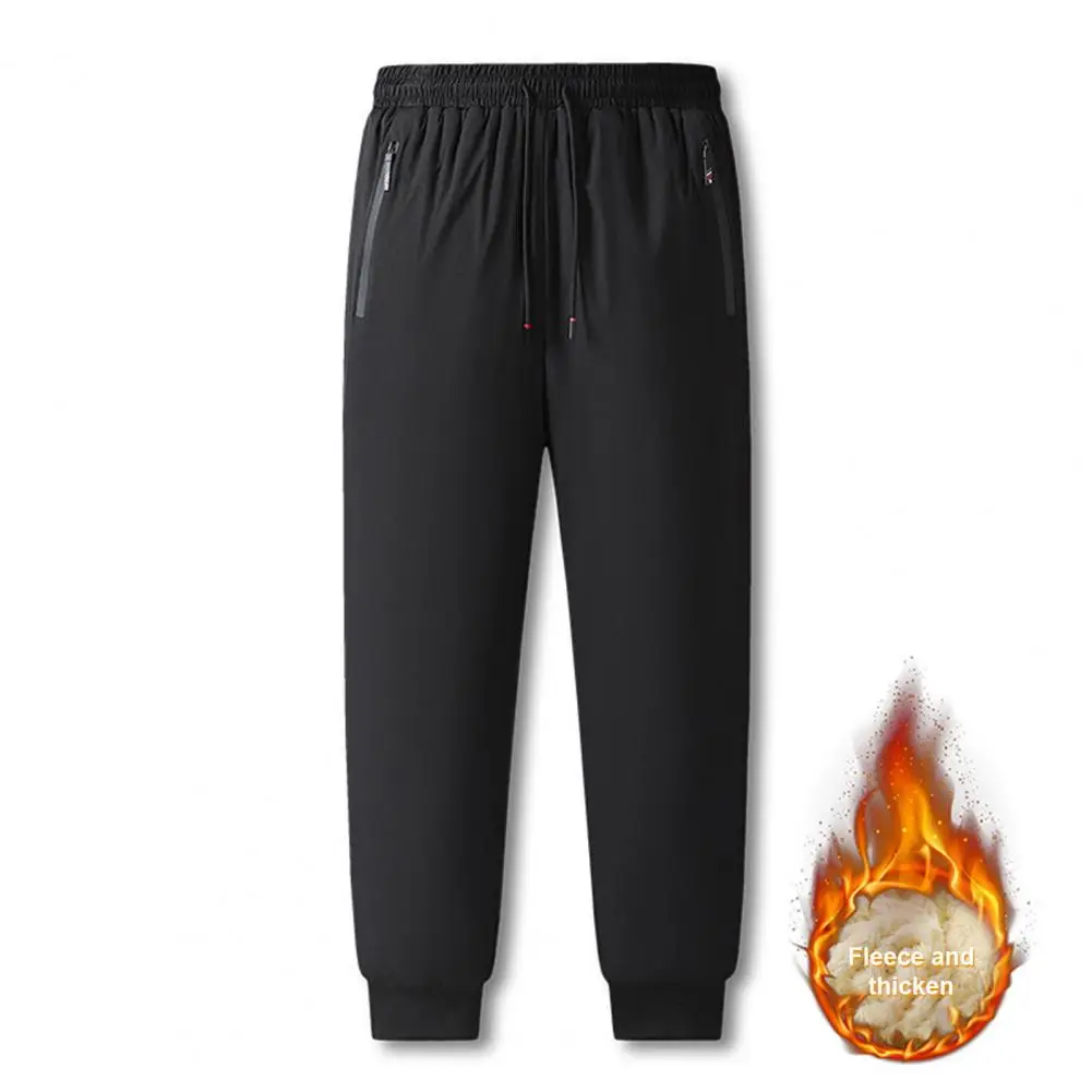 Pantalones hasta la rodilla para hombre, pantalones cálidos de felpa con cintura elástica, bolsillos con cremallera para deporte, viajes, trabajo, gruesos, para invierno