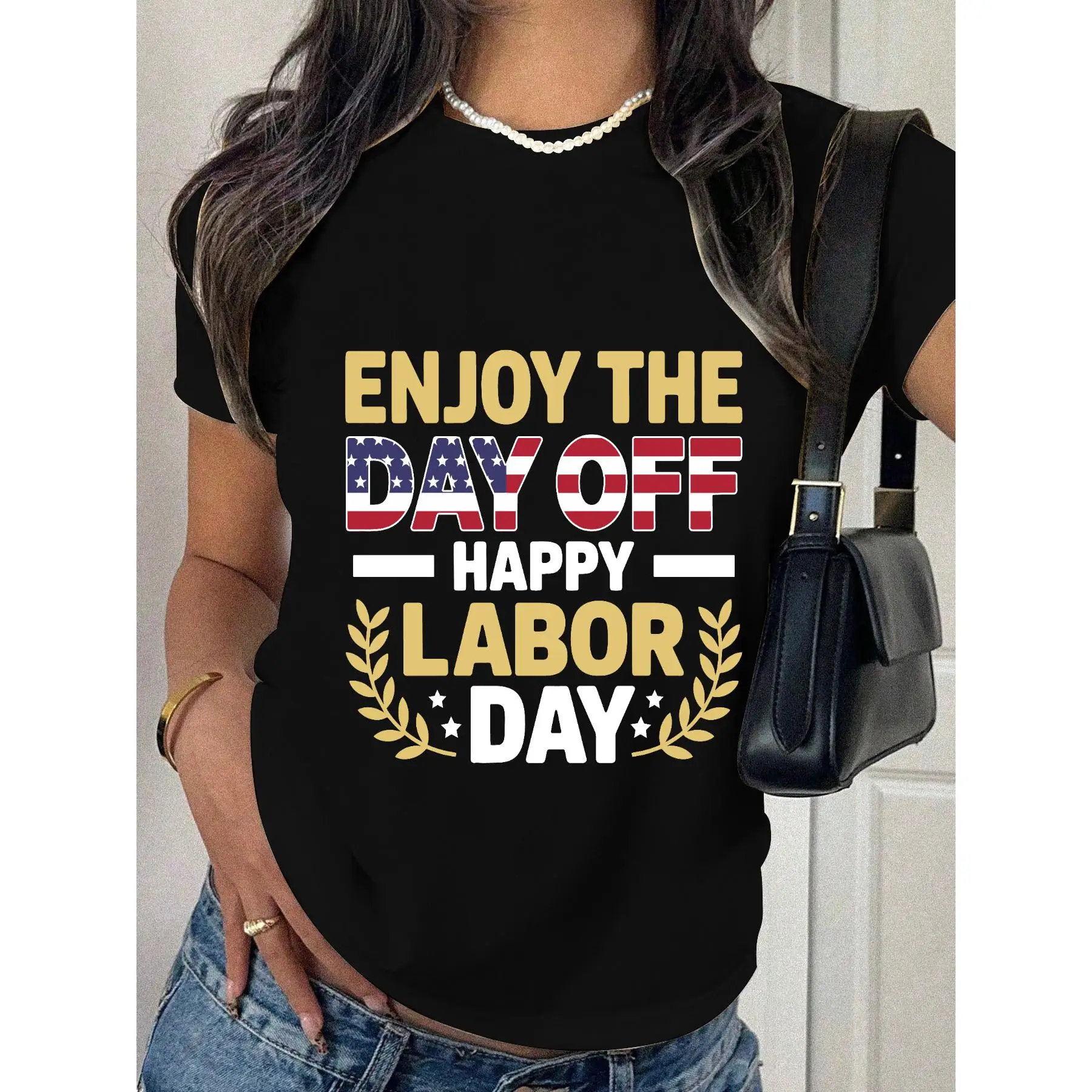 

"Happy Labor Day T-Shirt for Women | Funny Day Off Graphic Tee | Patriotic USA Flag Holiday Gift | Union Worker Top"