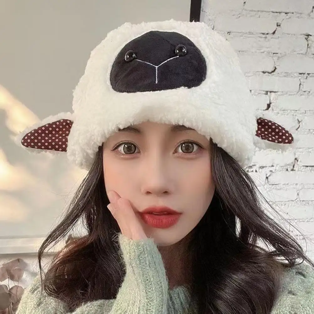 Non-shrink  Funny Windproof Winter Sheep Ears Ladies Cap Anti-fade Ladies Hat Cute   for Daily