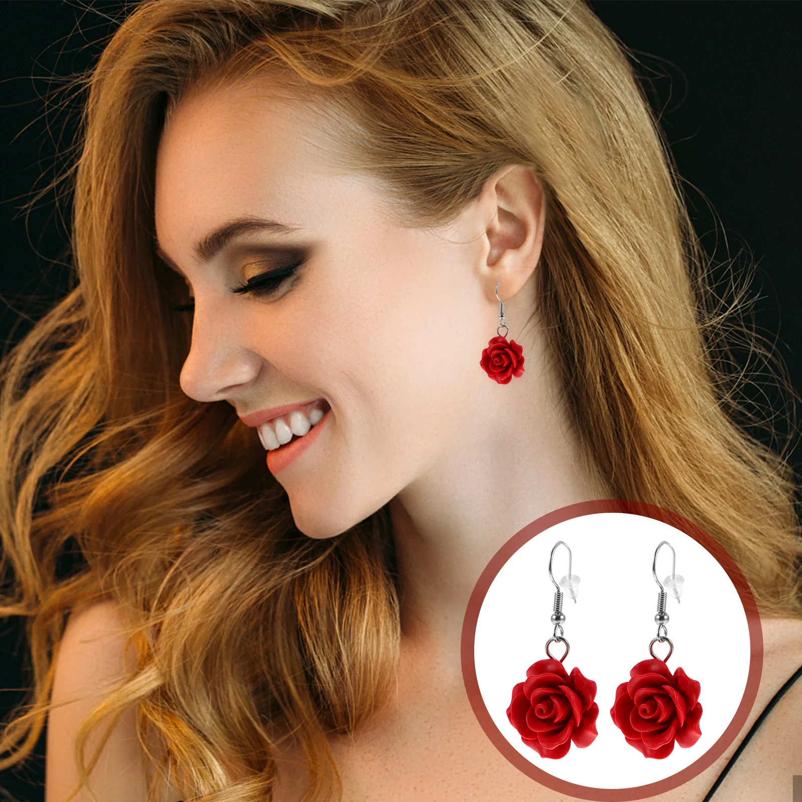 

4pcs Rose For Women Dainty Hook Flower Jewelry Lightweight Dangle Aesthetic Drop Dangling Novelty Womens