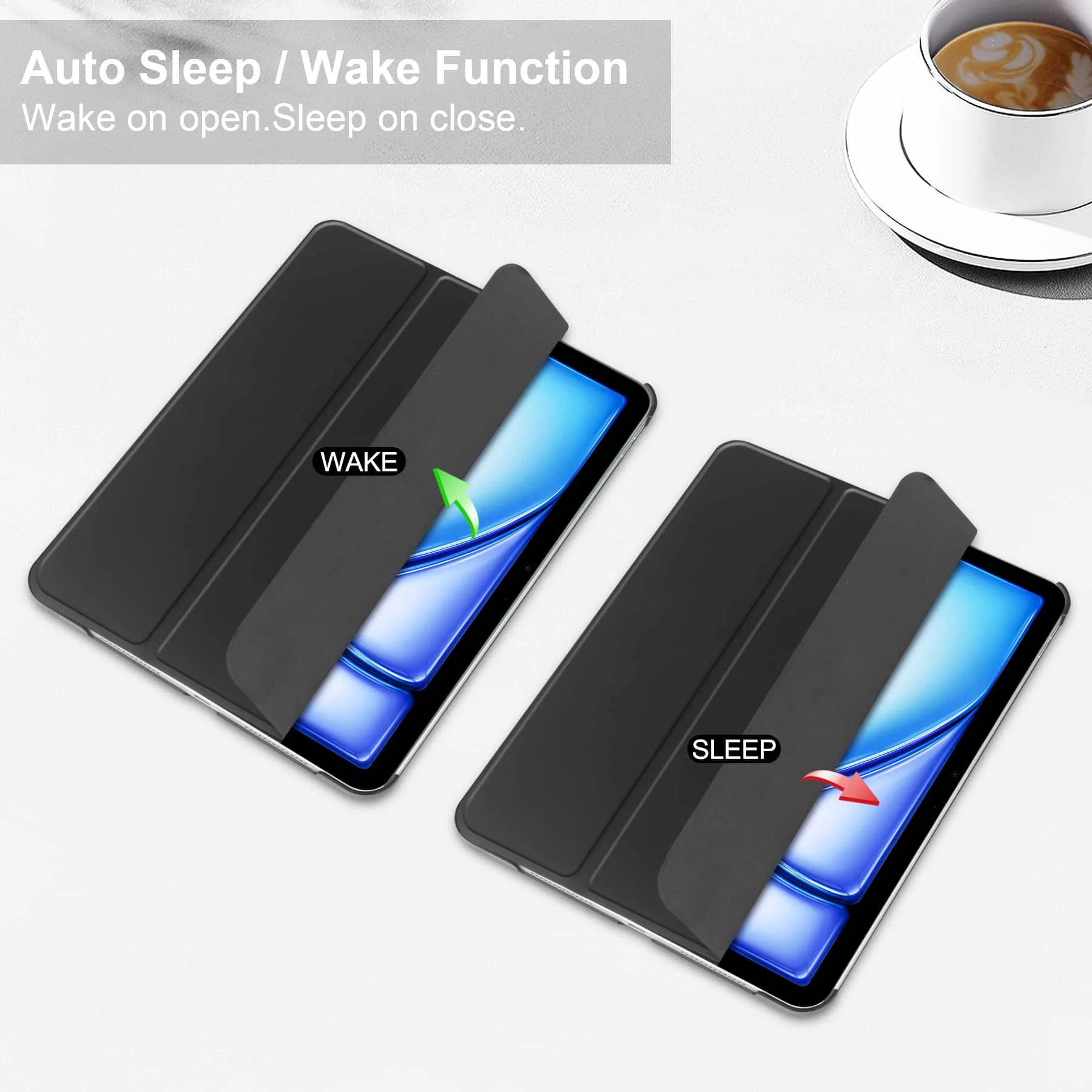 Case for iPad Air 11 M3 M2 Air 4 5 Pro 11'' 2018 with Pen Holder-[Tri-fold Stand + Auto Wake/Sleep], Super Thin Hard PC Clear