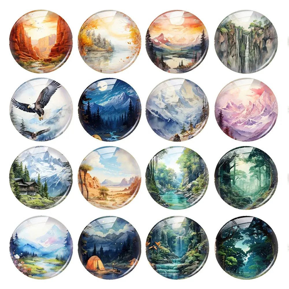 Random Mixed Round/Oval/Square Natural Scenery Mountains Fields Photo Glass Cabochon Flatback Demo Cameo For Diy Jewelry Making