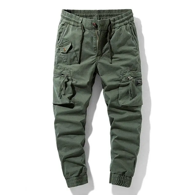 Plus Size 28-38 Men Cargo Pants Spring Autumn  Casual Drawstring Elastic Waist Slim Muti Pocket Long Outdoor Joggers Street Wear