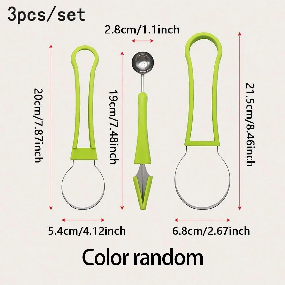 3 قطعة/المجموعة-مجموعة ماكينة قطع أطباق الفاكهة ثلاثة في واحد كرة البطيخ حفارة شكل نحت سكين قطع الفاكهة Nit #3