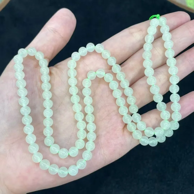 Natural Hetian Jade Qinghai Material Emerald Green 6Mm Necklace 108 Buddha Beads, Fine Texture And Oily Luster
