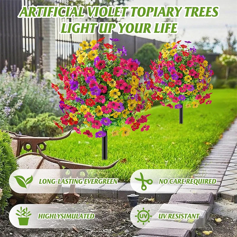 1 Stück Eukalyptusblüte Künstliche Violette Blume mit Bodenstecker Mikro-Landschaftsgestaltung Künstliche Violette Blumenkugel aus Kunststoff für Haus und Garten Dekoration – Detail 4