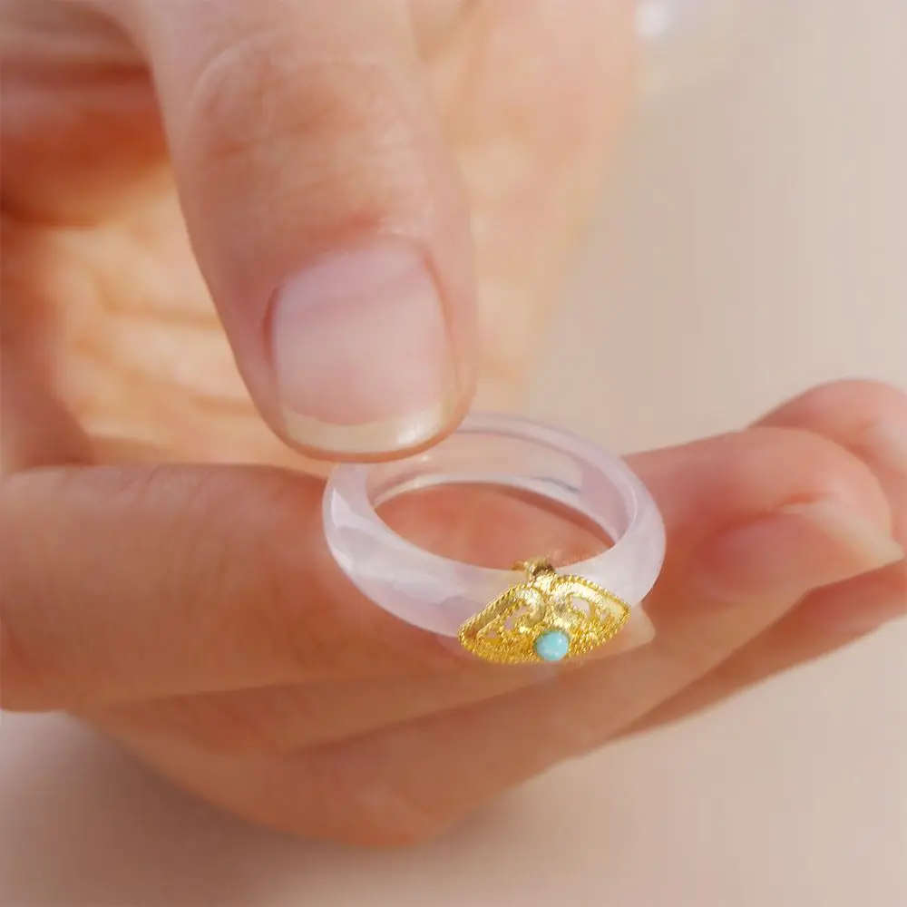 Clouds Imitation Jade Couple Jewelry Niche Design Chinese Style Ring Women's Accessories Chalcedony Finger Ring Flowers  Ring