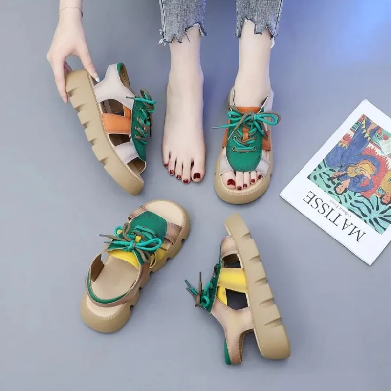 女性用プラットフォームサンダル 高級デザイナー ウェッジシューズ 女性用サマーファッション 厚底サンダル 女性用サンダル Sandalias Femininas