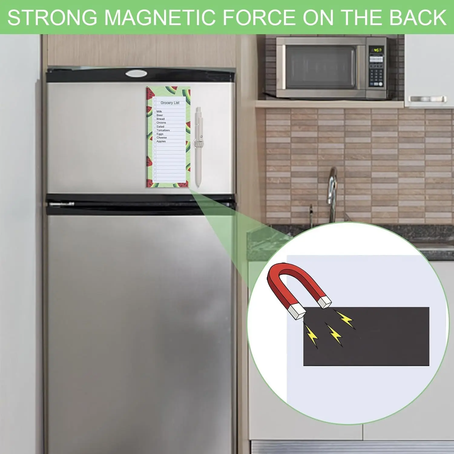 2 Packungen magnetischer Einkaufslistenblöcke und 1 magnetischer Stifthalter, 100 Reißblätter, magnetischer Einkaufslisten, magnetischer Stifthalter – Detail 5