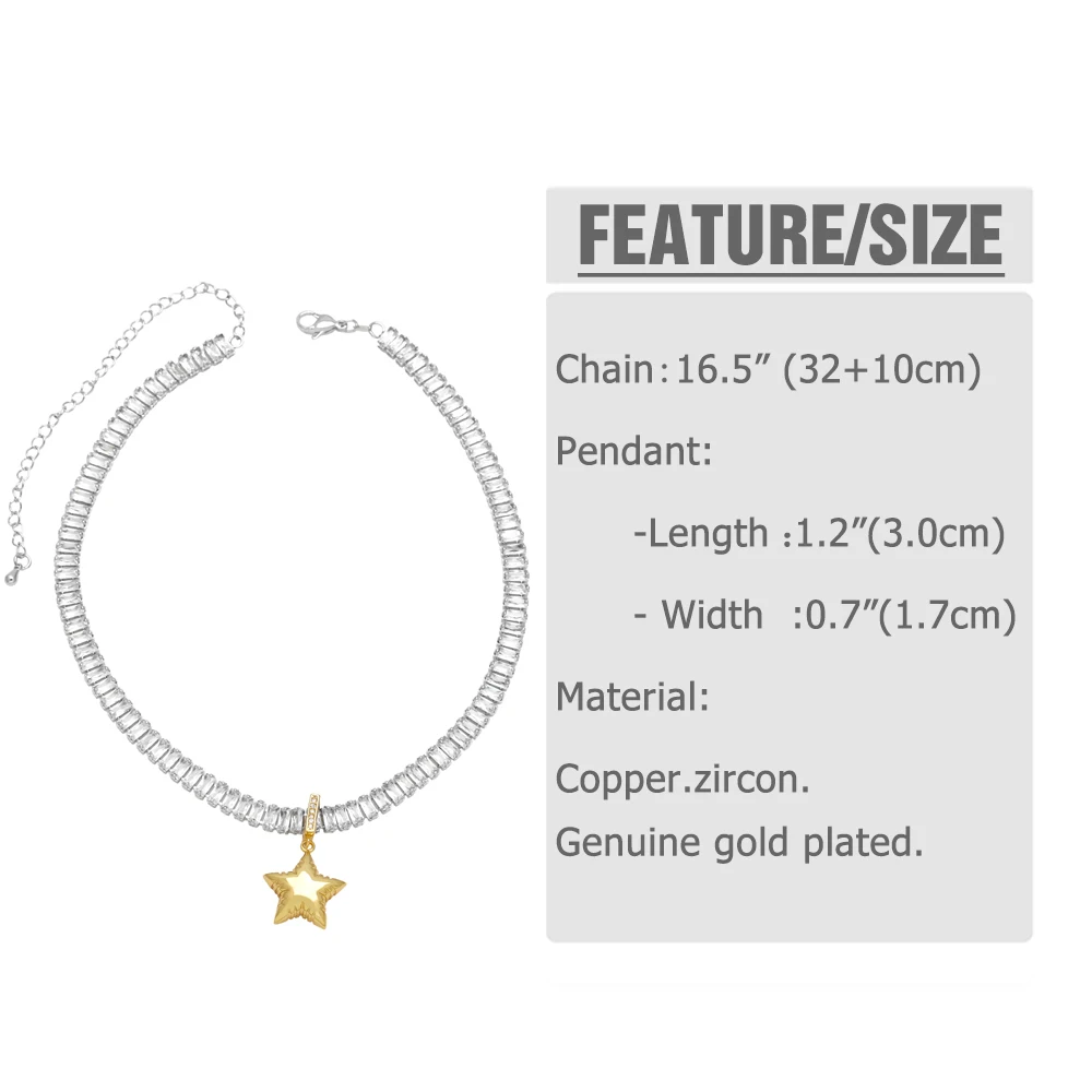 FLOLA Gold Plated Bubble Heart Star Necklaces for Women Silver Color Tennis Chain Statement Necklaces Chokers Jewelry nkeq93