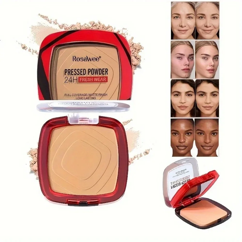 Long Lasting Matte Full Coverage Face Makeup Pressed Double-Layer Portable Matte Finish Powder Foundation Setting Powder Compact
