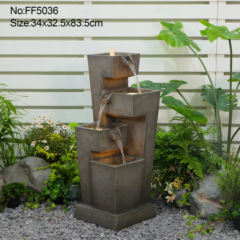 custom.3-Tiered Fountain Outdoor 45.5''H Modern Waterfall Cascade Patio Fountains Garden Waters Found Yard Deck Porch
