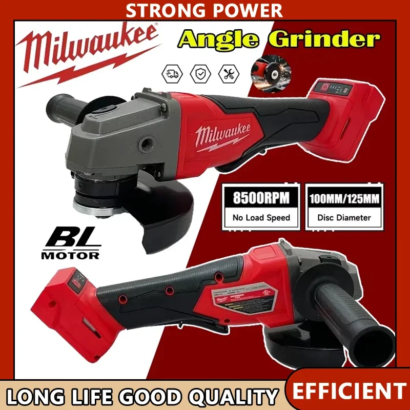 

2025 Milwaukee 125mm Brushless Angle Grinder Polishing Cutting Machine No-Lock Paddle Switch Electric Cordless Power Tools