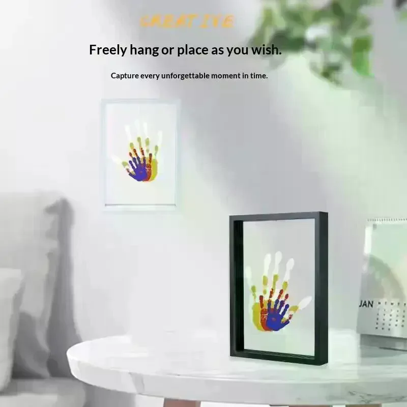 1 Set Family Handprint Photo Frame DIY Wooden Frame Handprint Photo Frame Kit With 6 Paints Pen Eraser Paintbrush Keepsake