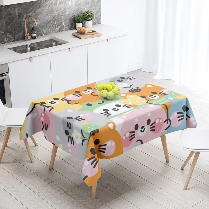 Home tablecloths dining decoration rectangular table accessories waterproof cloth Anti-stain Modern simple cute animal funny