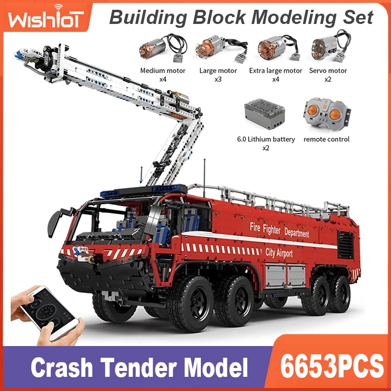 MOULD KING 19004S High-Tech Toys The MOC-4446 RC Motorized Airport Crash Tender Model Building Blocks Bricks Kids Christmas Gift