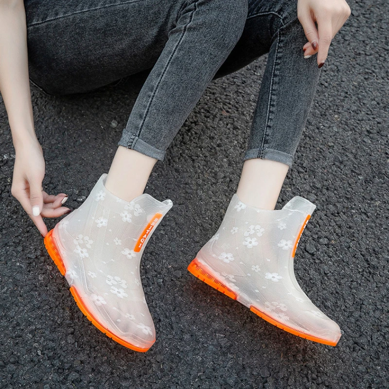 Transparent Rubber Boots Women Rain Shoes Waterproof Work Garden Galoshes Woman Fashion Rainboots Fishing Non Slip Kitchen Shoe