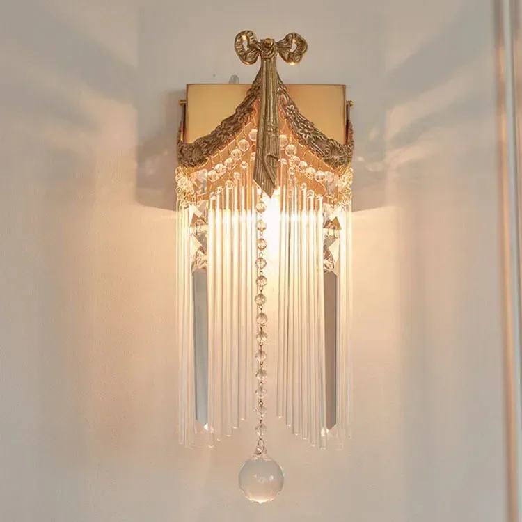 2026 Nordic Crystal Tassels Wall Lamp Retro Copper Night Light LED Lighting For Living Room Bedroom Bedside Study Corrid