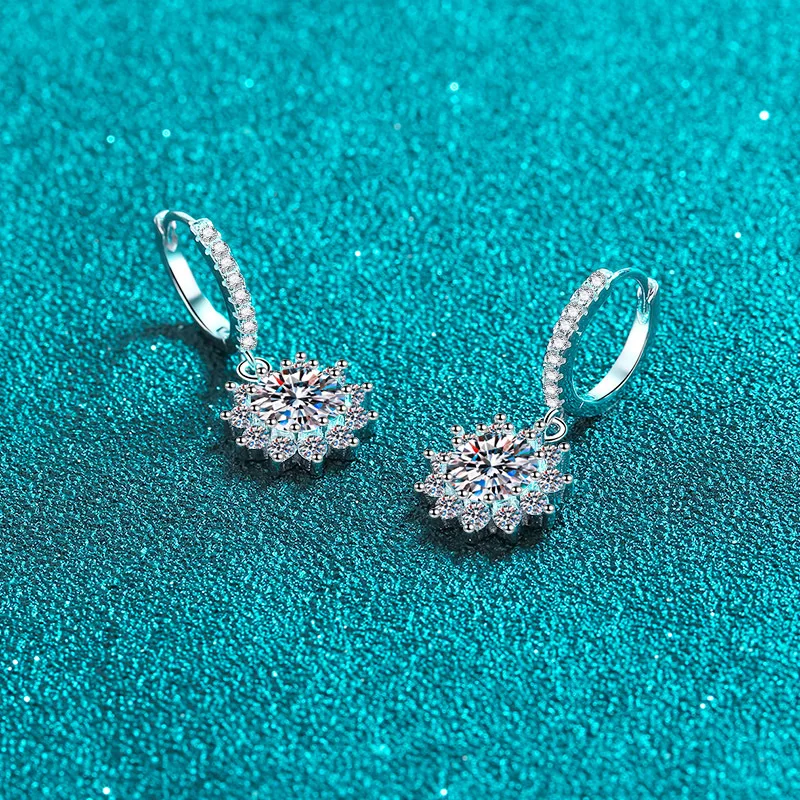 

1ct Moissanite Earrings 925 Silver Plated with PT950 Platinum Snowflake Earrings Women's Wedding Engagement Jewelry
