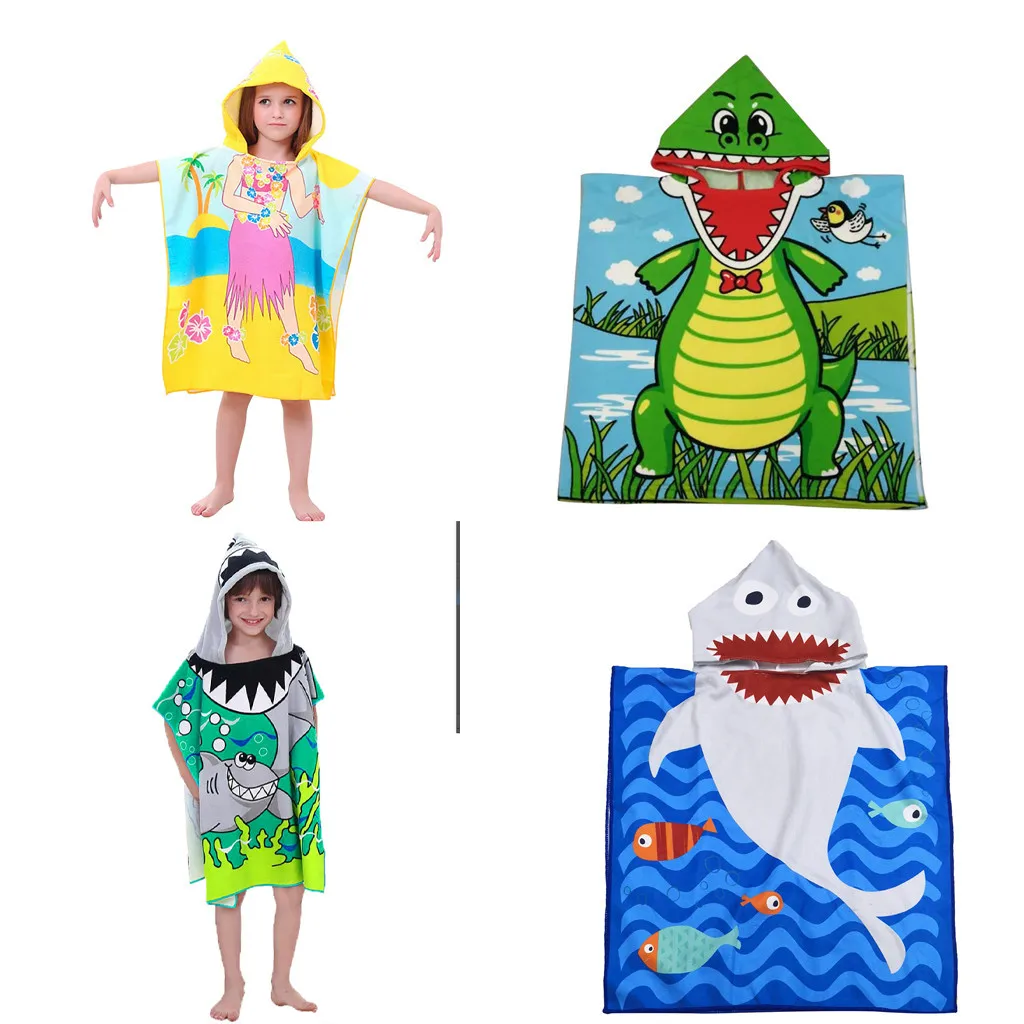 Toddler Hooded Beach Bath Towel  Soft Swim Pool Coverup Cape For Boys Kids Children 1-12 Years Old Bath Robe