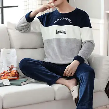Indumenti da notte invernali a maniche lunghe in flanella calda e spessa Set da pigiama per uomo in velluto corallo simpatico cartone animato pigiama da notte pigiama homewear