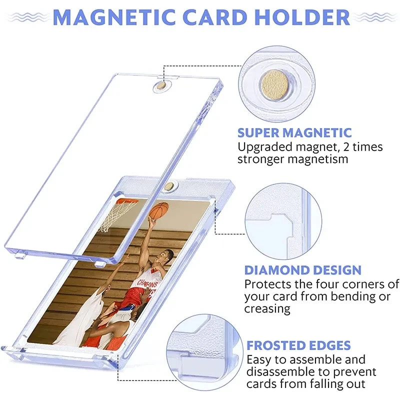 Porte-cartes magnétique 35PT, protecteur de cartes de sport de baseball, cartes à collectionner, manchons en plastique dur, vitrine, 5 pièces par paquet