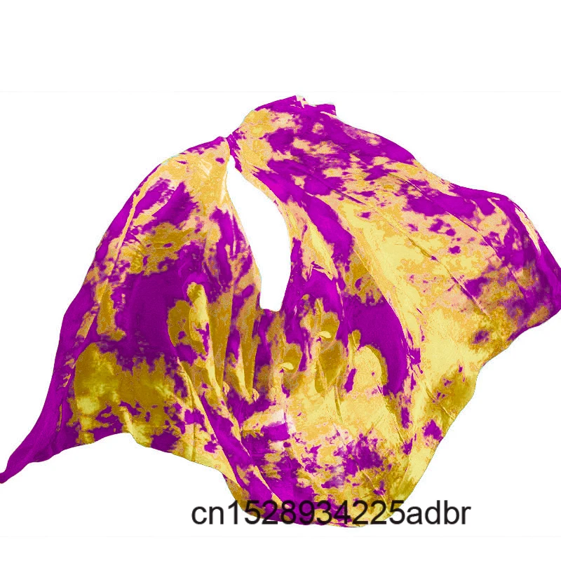 100% véus de seda real dança do ventre tie-dye cor véu feminino seda preço de atacado tamanho & cor pode ser personalizado cachecol véus de seda