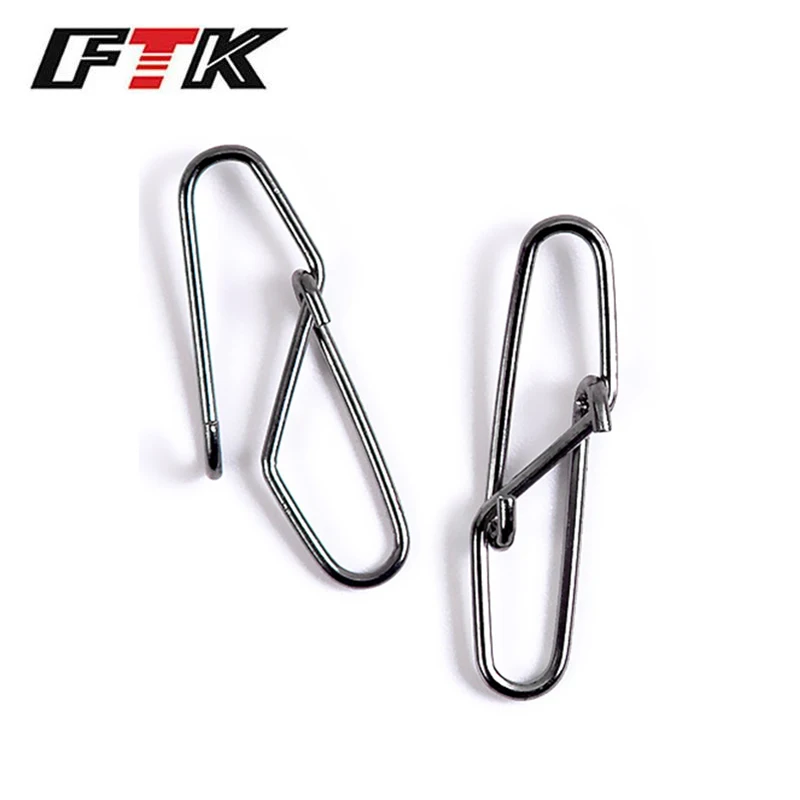 FTK 50 Uds conector de pesca Clip rápido bloqueo Snap giratorio anillos sólidos broches de seguridad herramienta de gancho de pesca Pin Fastlock Clip aparejos