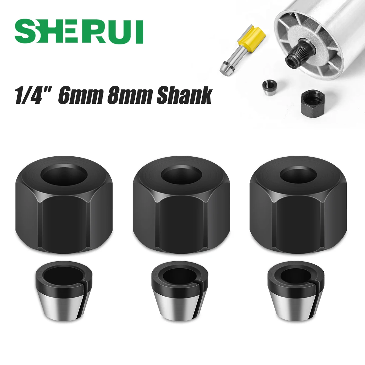 6mm 6.35mm 8mm Collet Chuck With Nut Engraving Trimming Machine Router Bit Adapter Electric Router Milling Cutter Accessories