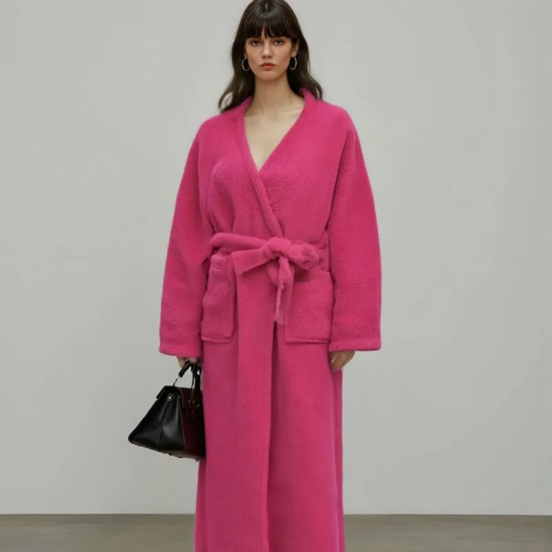 

Imitation Half Flannel Nightgown Winter Thick and Warm Elongated Men's and Women's Hotel Bathrobe Couple's Nightgown