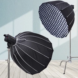 90cm 120cm Quickly Release 16-Rib Parabolic Deep Softbox +Honeycomb Grid with Bowens Mount for Photo Studio Flash Lamp