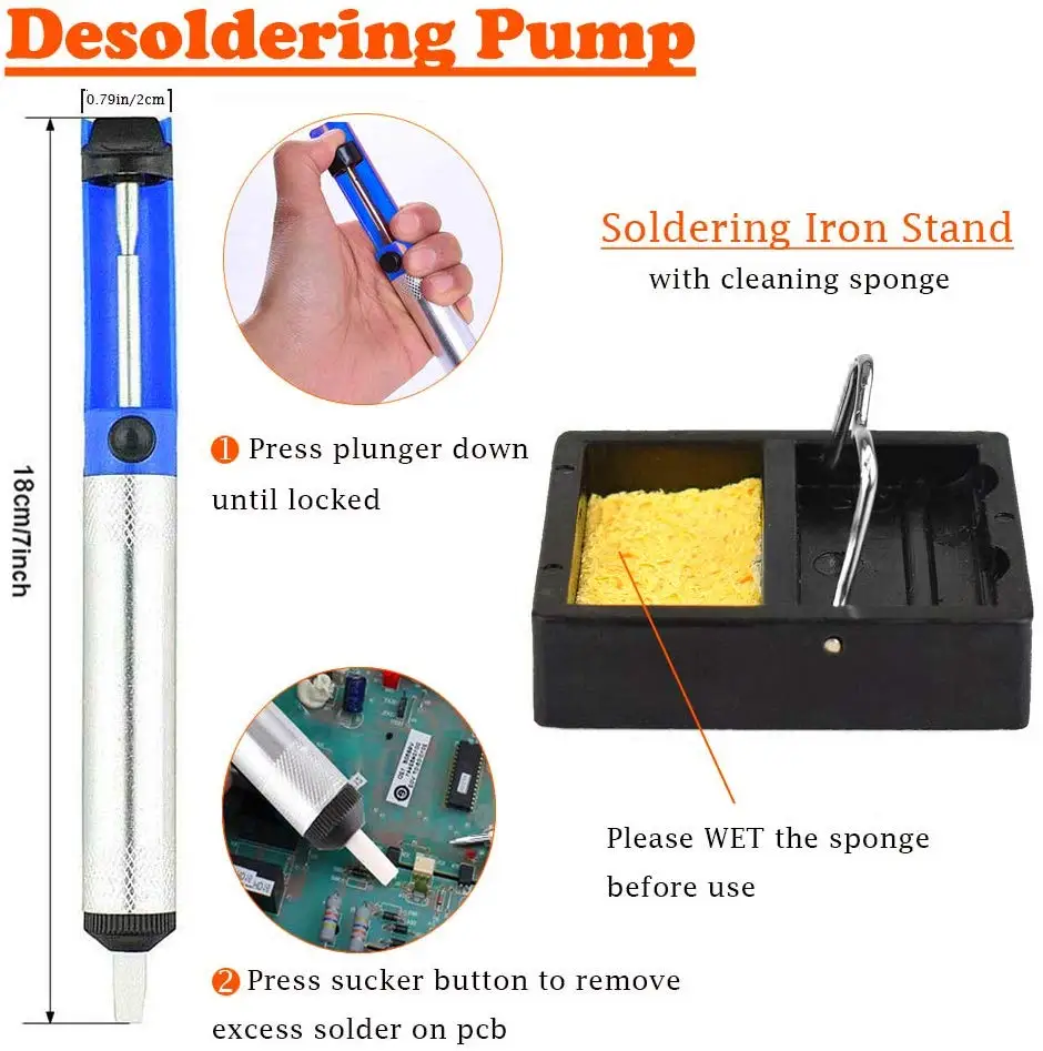 60W 110V/220V Electric Soldering Iron Kit Adjustable Temperature Ceramic Heater Welding Iron Desoldering Pump Set Repair Tool