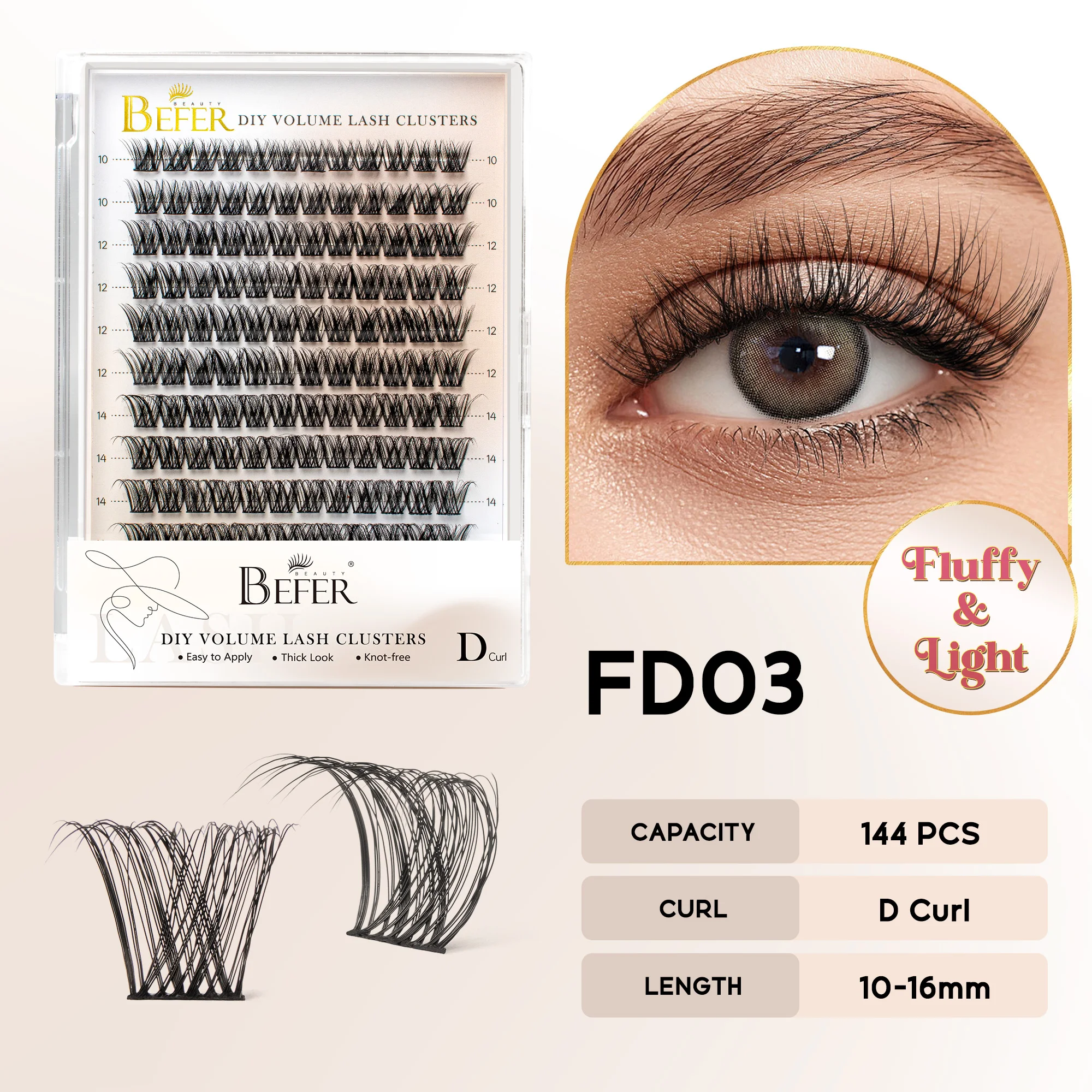 BEFER Cluster-Wimpern D-Curl DIY Wimpernverlängerung Manga-Wimpern-Cluster Flauschiges Volumen Individuelle Natürliche Falsche Wimpern-Cluster